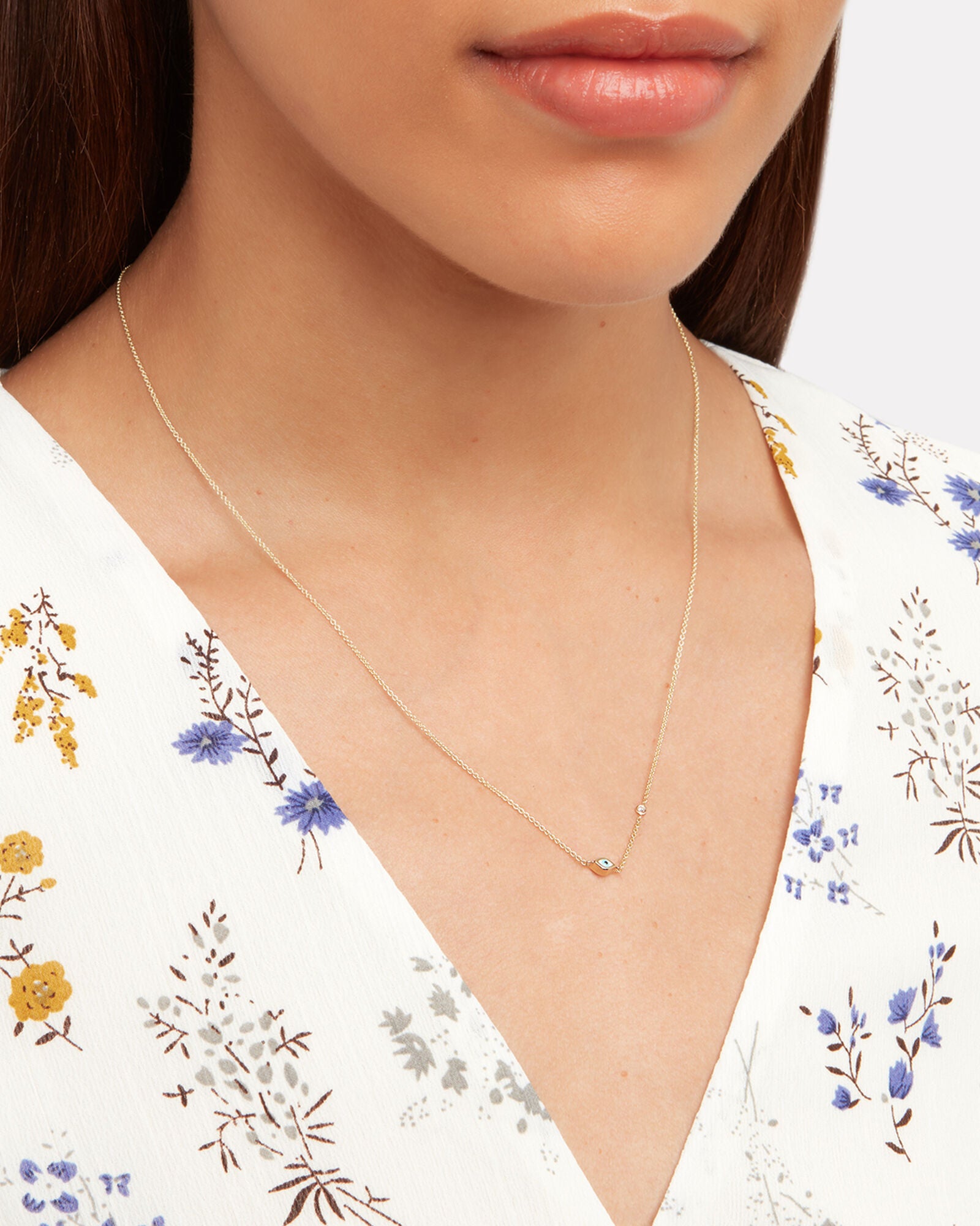 Single Enamel Evil Eye Necklace in 14K Yellow Gold