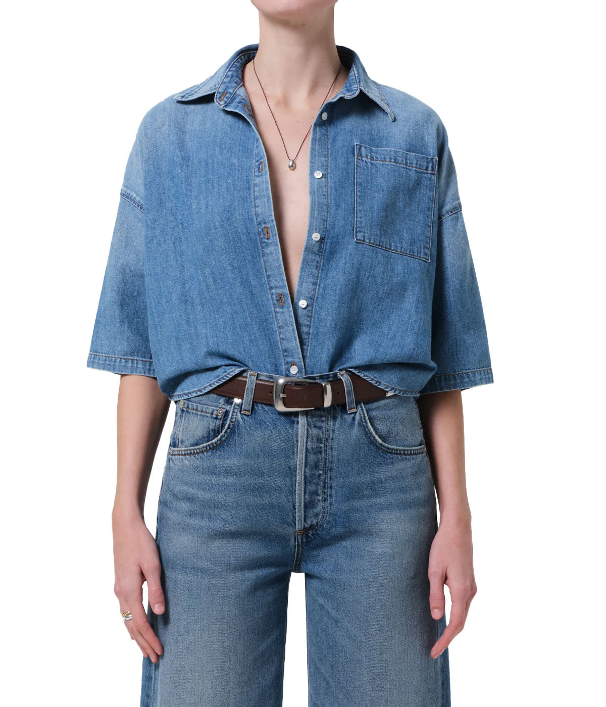 Frances Cropped Shirt In Skyland