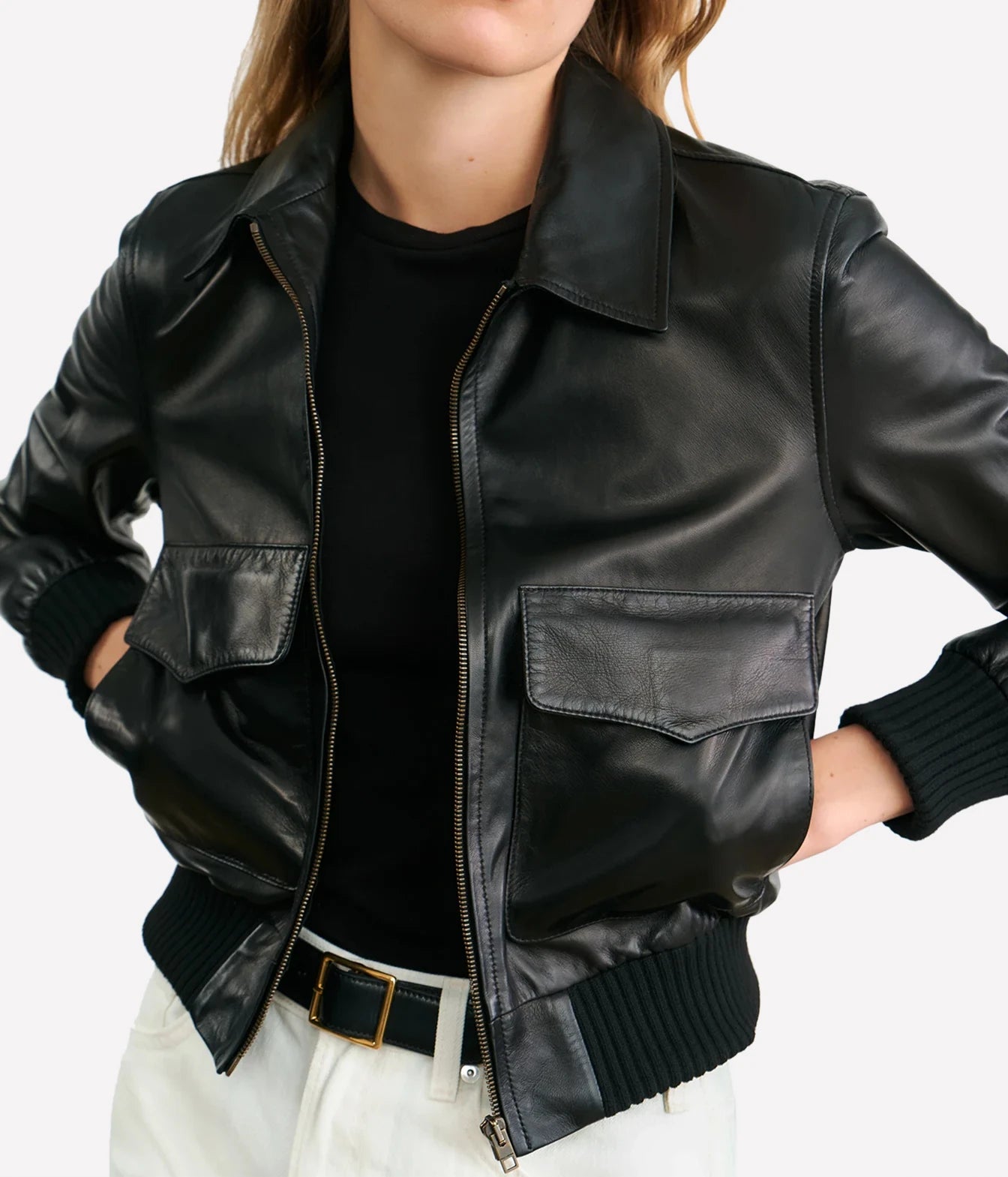 Redley Leather Bomb Jacket In Distressed Black