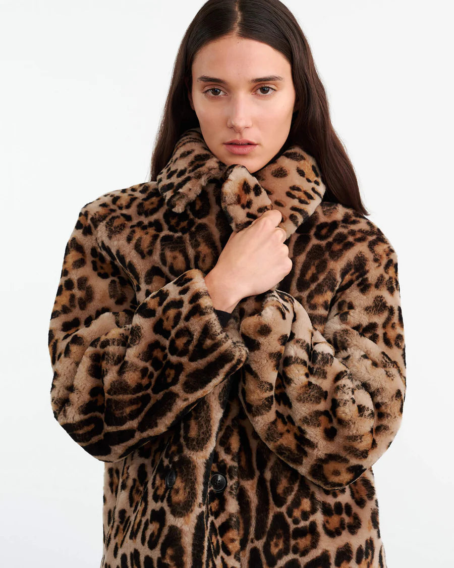 Cleophee Shearling Coat in Leopard Print