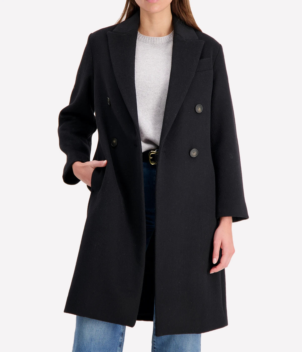 Double Breasted Wool Coat in Black