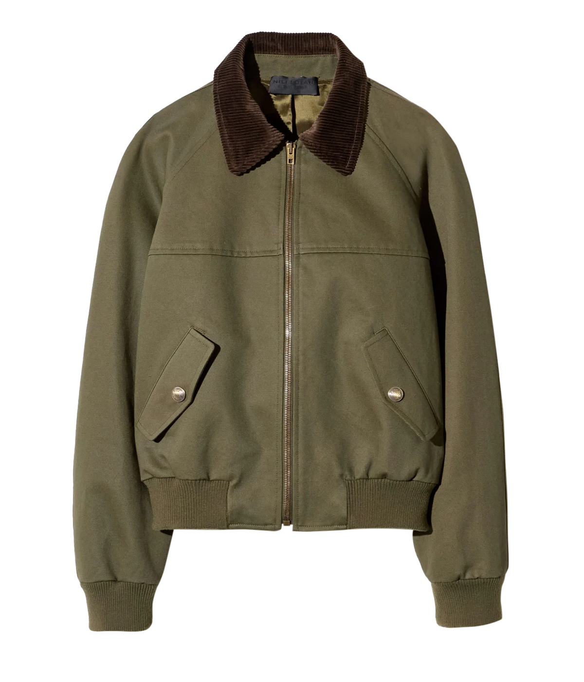 Nili Lotan Victor Bomber Jacket in Army Green, front view