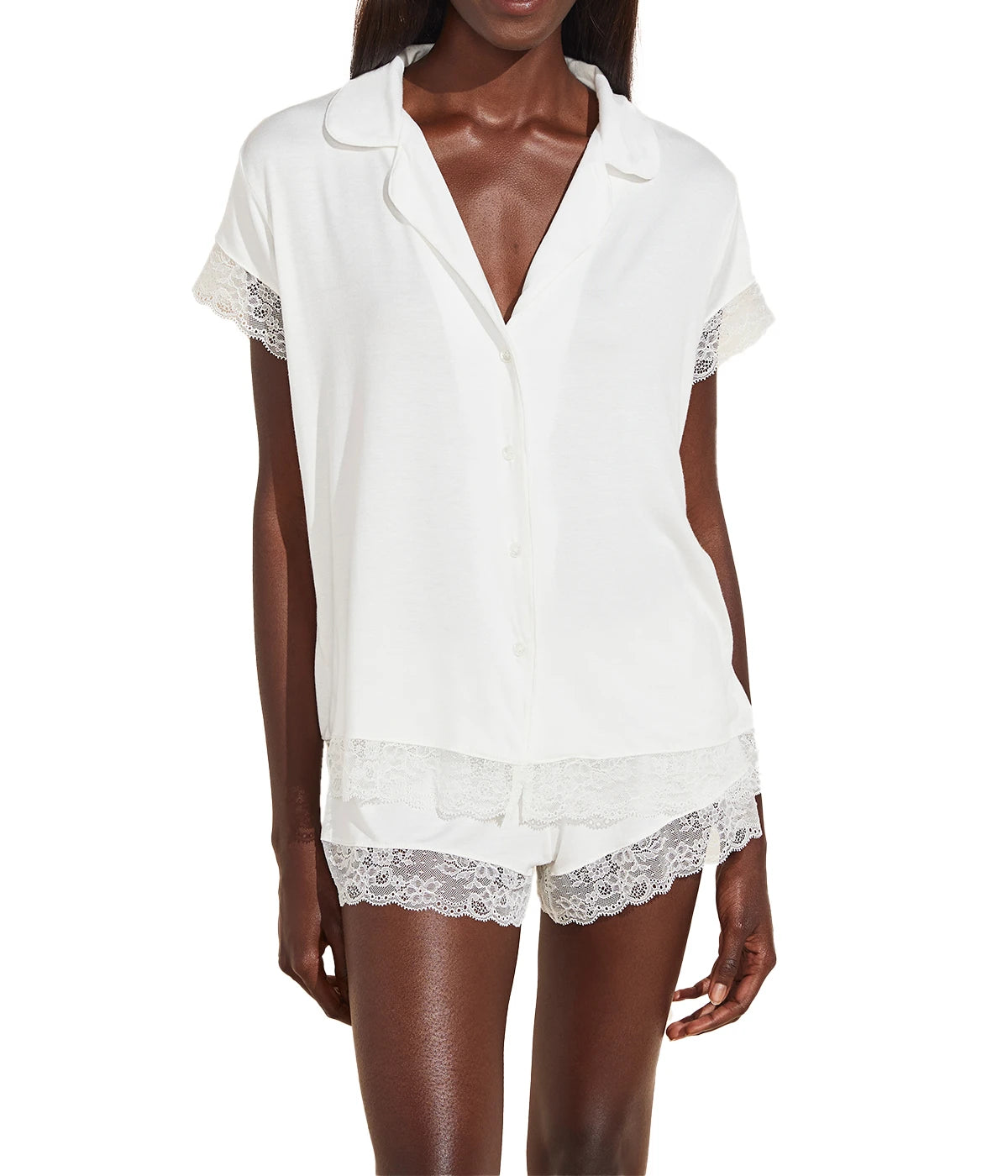Malou Lace Short Sleeve PJ Set in Ivory