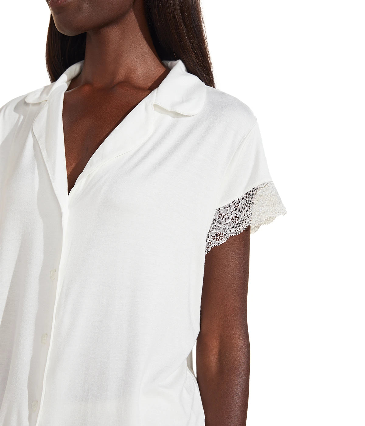 Malou Lace Short Sleeve PJ Set in Ivory