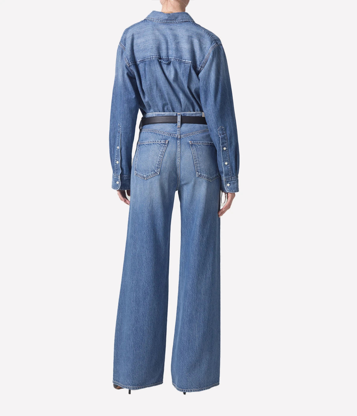 Paloma baggy leg jeans with vintage detailing, sitting at the waist with an easy flowing leg and zip fly closure.