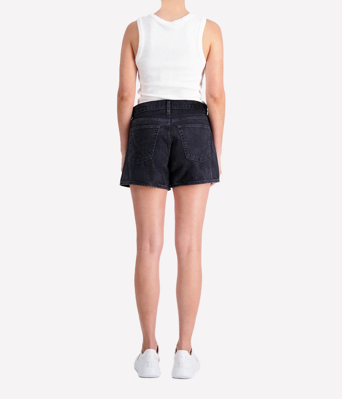 High-rise denim shorts in organic cotton with a button fly, longer inseam, and relaxed fit through the thighs for everyday comfort and style.