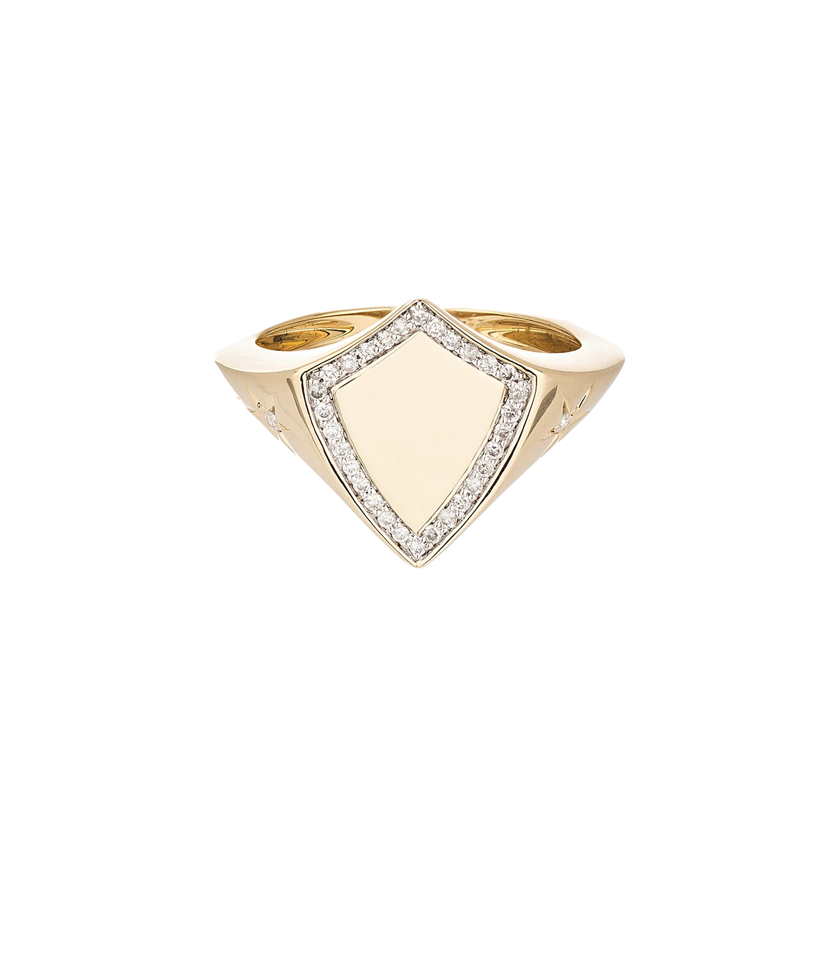Pave Shield Signet Ring in Yellow Gold