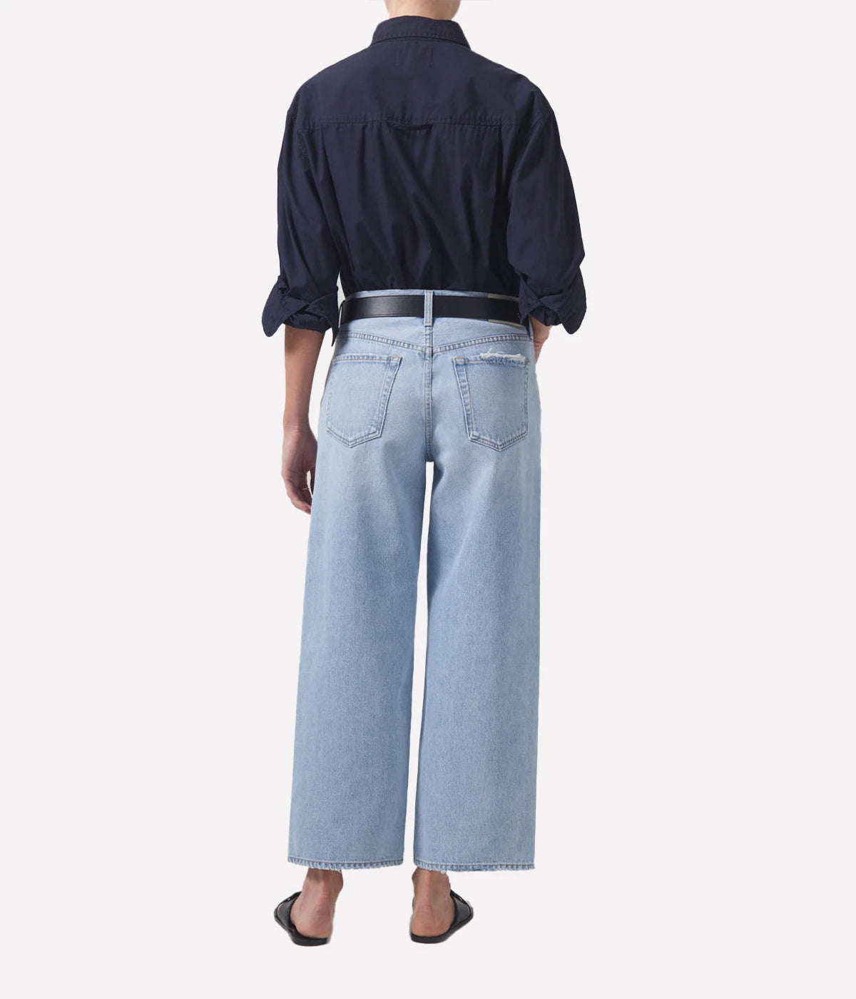 Low-rise, vintage-inspired jeans with a relaxed fit, button fly, and wide-leg silhouette in sustainable regenerative cotton.