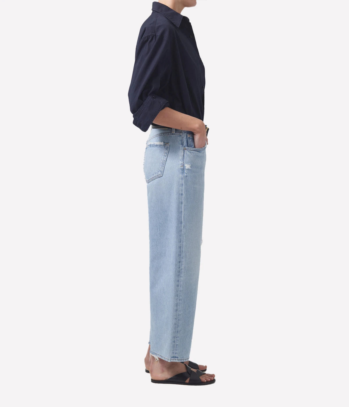 Low-rise, vintage-inspired jeans with a relaxed fit, button fly, and wide-leg silhouette in sustainable regenerative cotton.