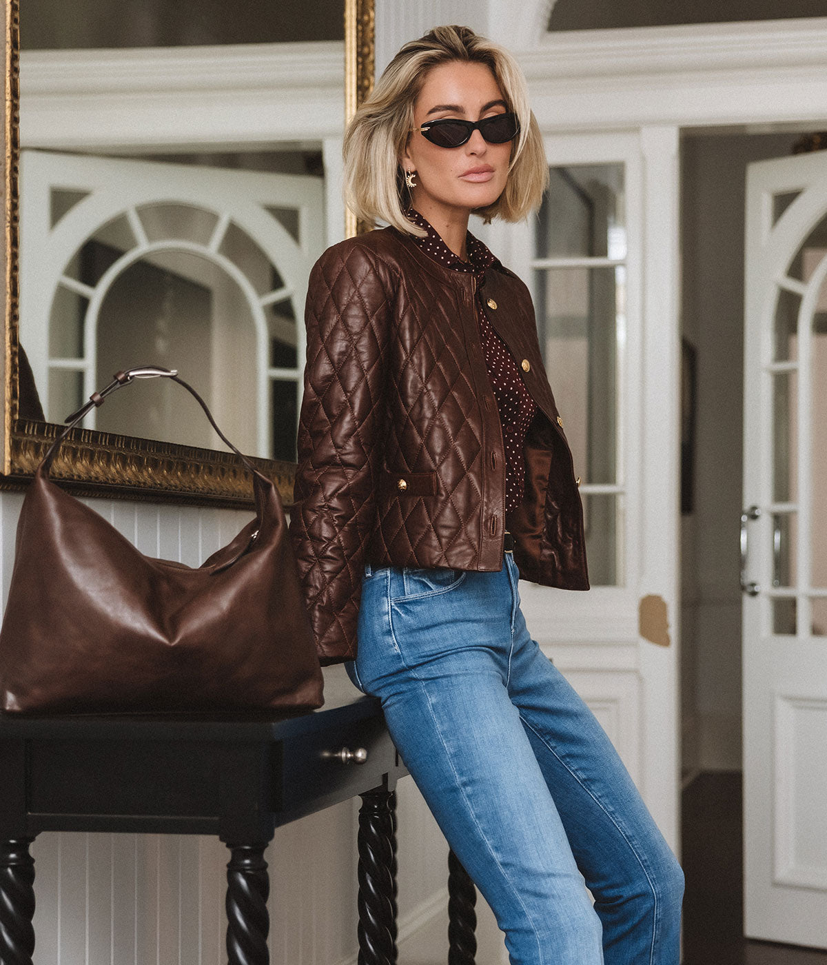 Amy Leather Jacket in BORDEAUX