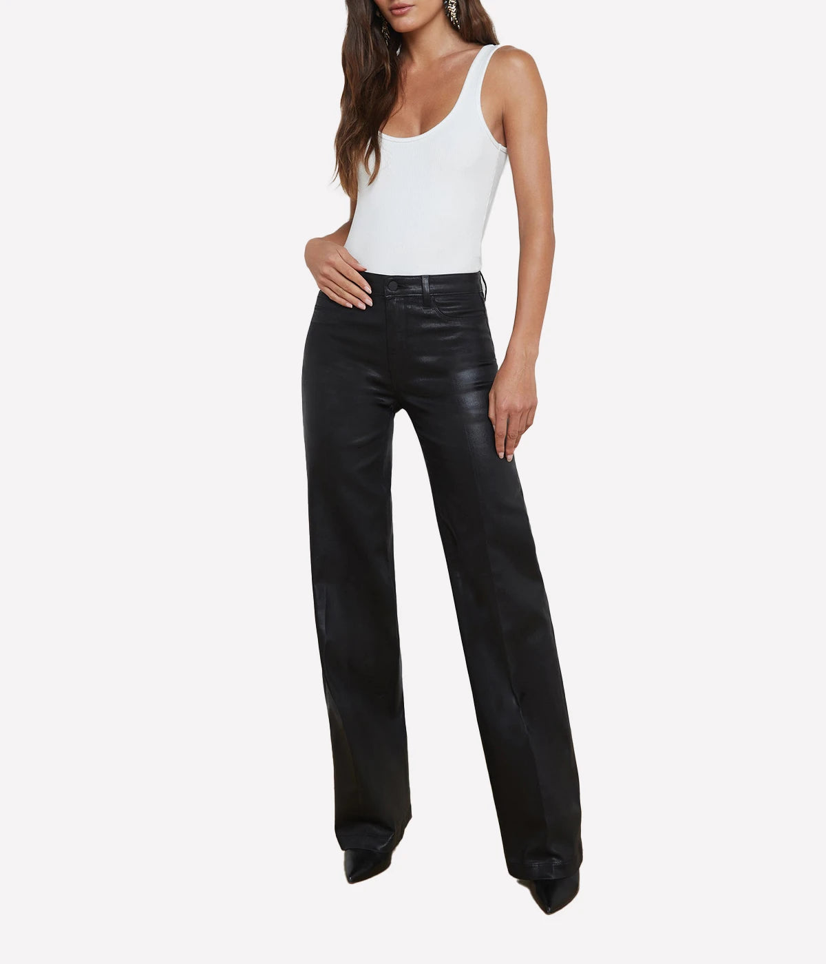 Clayton H/R Wide Leg in Noir Coated