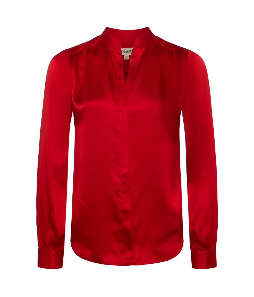 *FINAL SALE* Bianca Band Collar Blouse in Lava Red