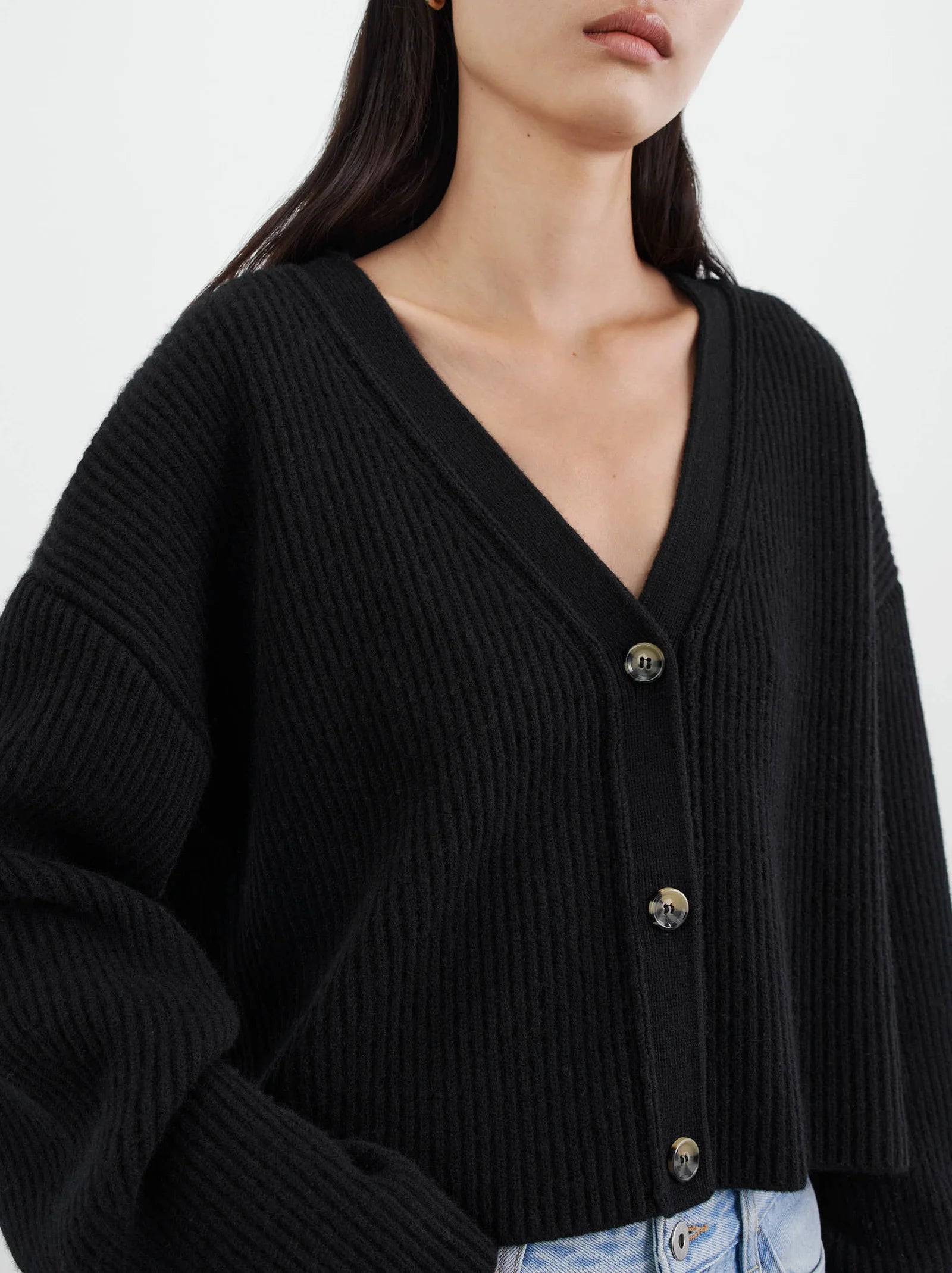 Ribbed Cardigan in Black