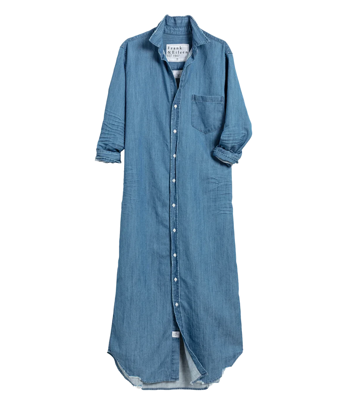 Rory Woven Denim Long Dress in Vintage Stonewashed Indigo