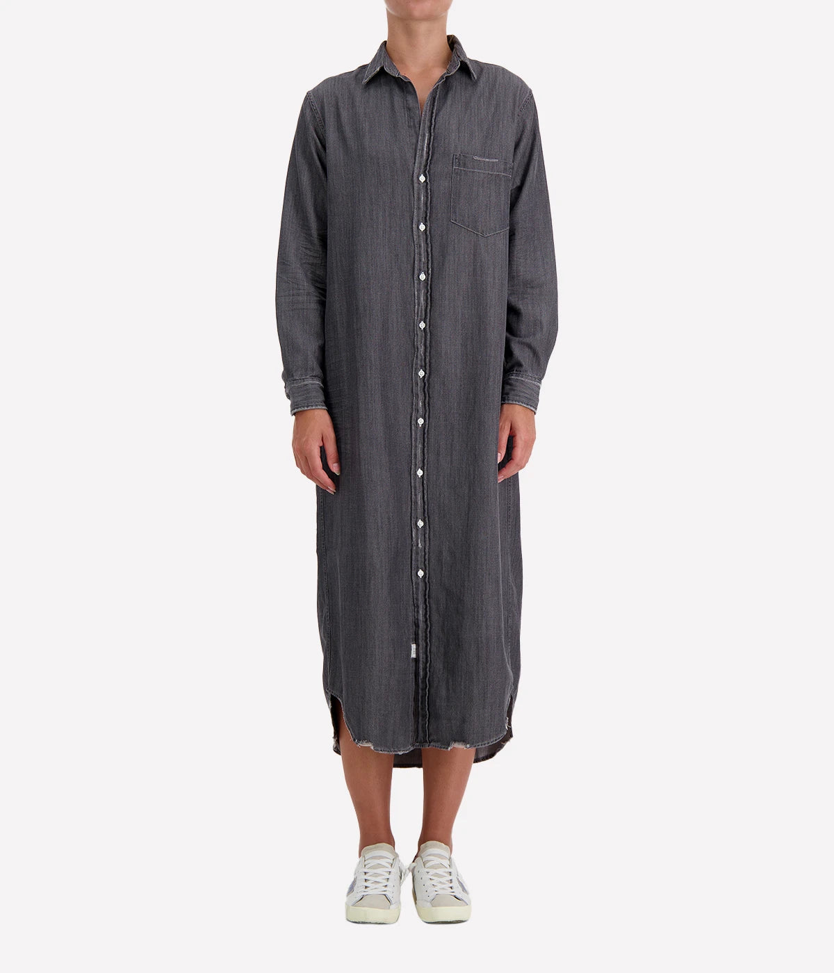 Rory Woven Maxi Dress in Washed Black Denim