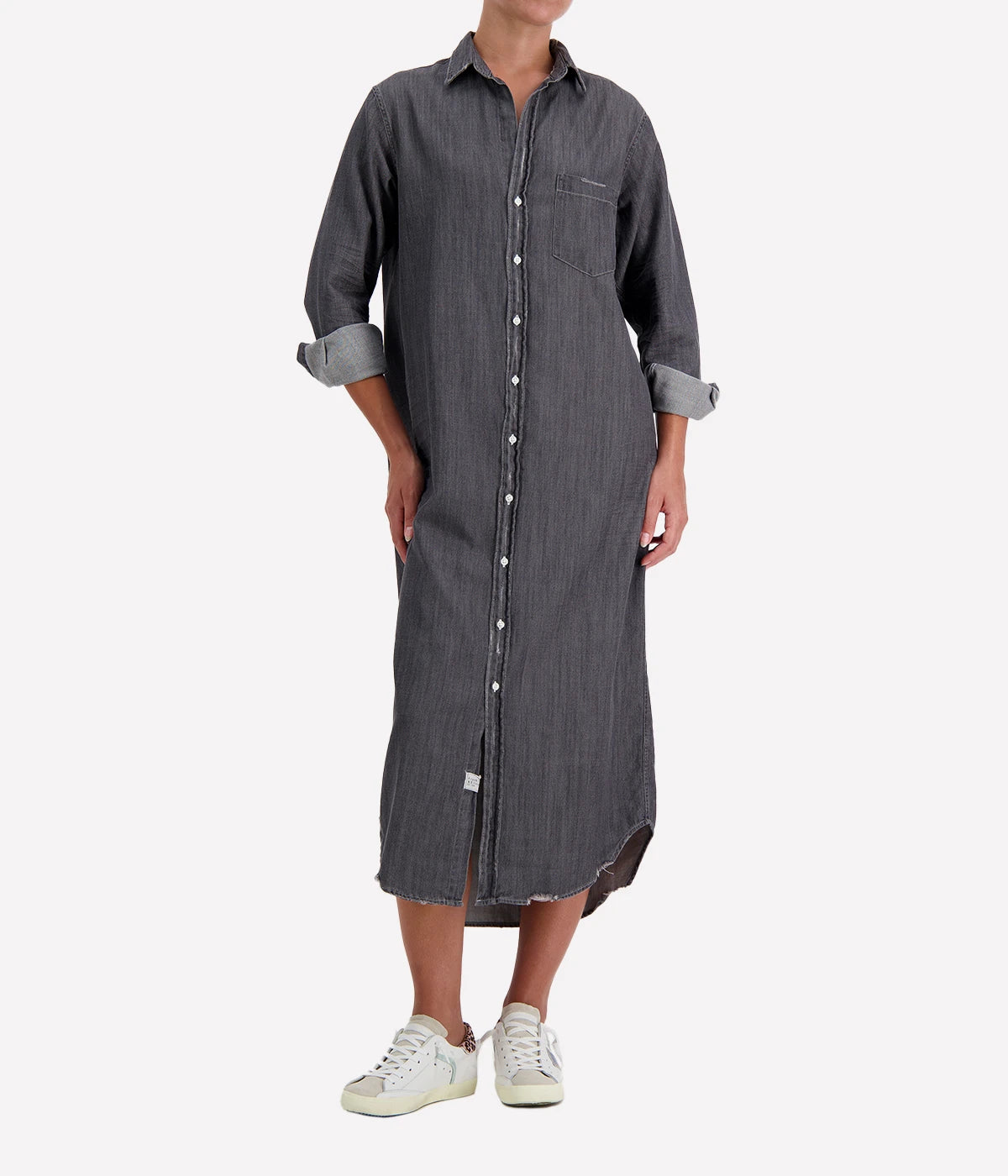 Rory Woven Maxi Dress in Washed Black Denim