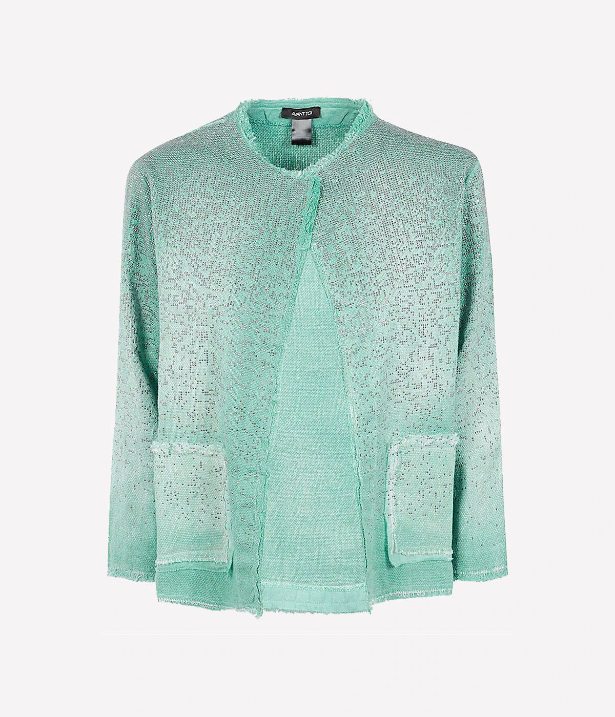 Round Neck Mat Stitch Jacket w Studs in Jade