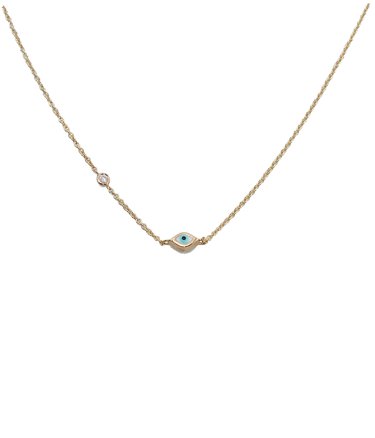 ALT Text: Single Enamel Evil Eye Necklace in 14K yellow gold, featuring a vibrant enamel evil eye charm for a bold, protective statement.