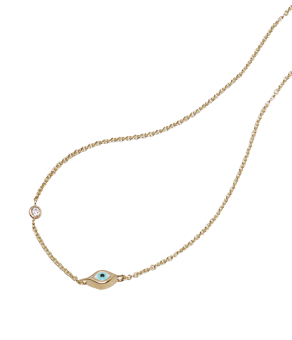 ALT text: Sydney Evan Single Enamel Evil Eye Necklace in 14K yellow gold with vibrant enamel charm