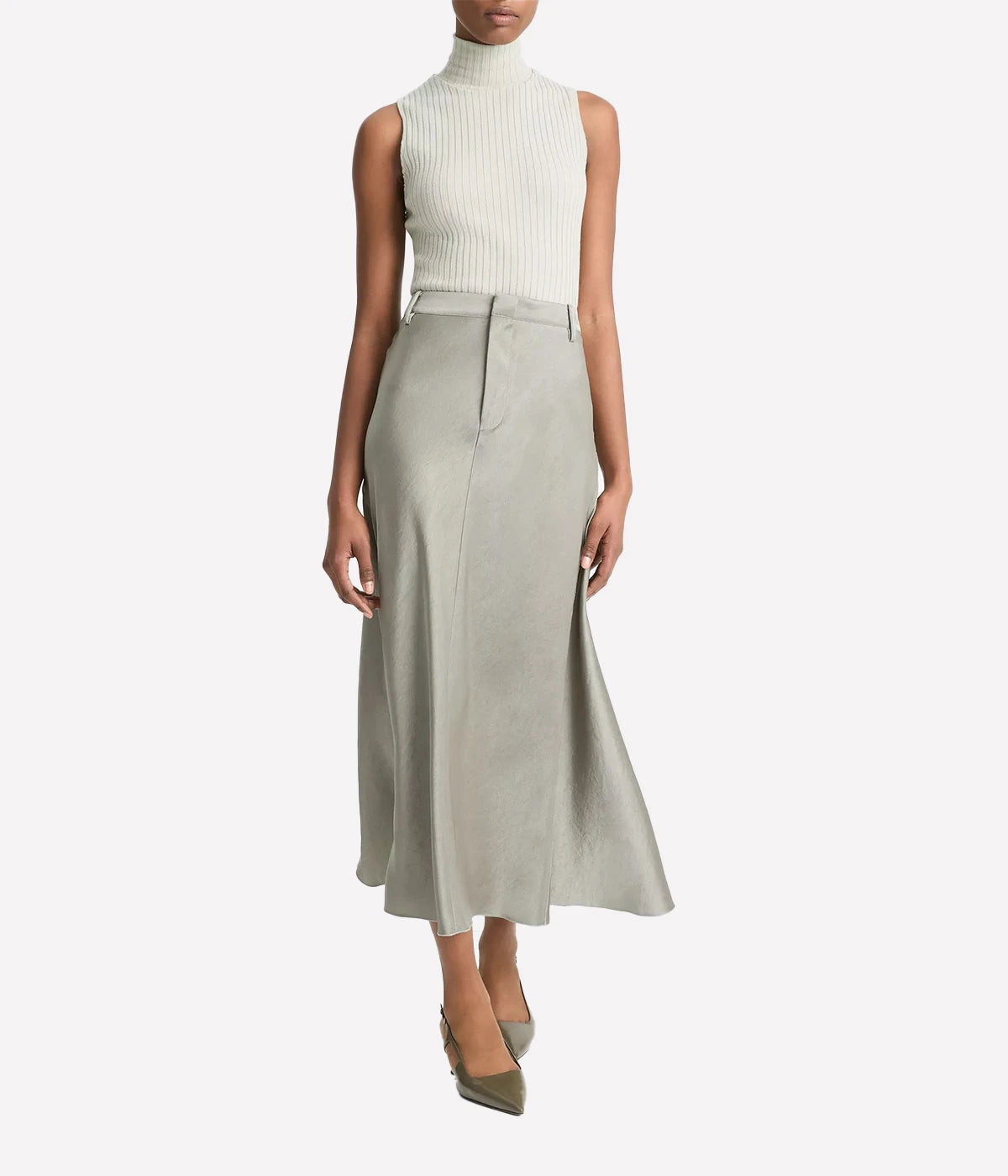 Satin Trouser Skirt in Smoky Moss