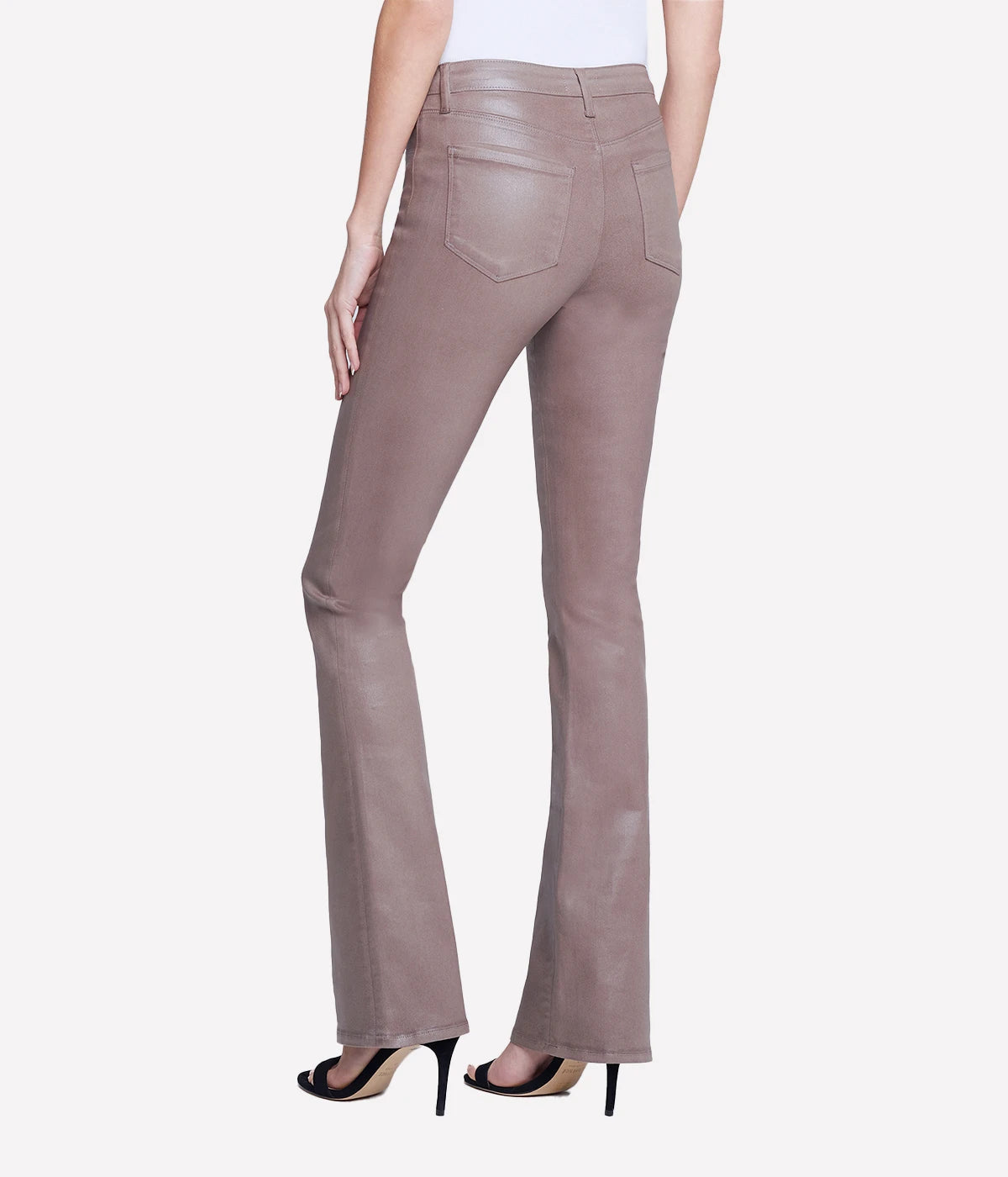 Selma High Rise Sleek Baby Boot Pant in Deep Taupe Coated