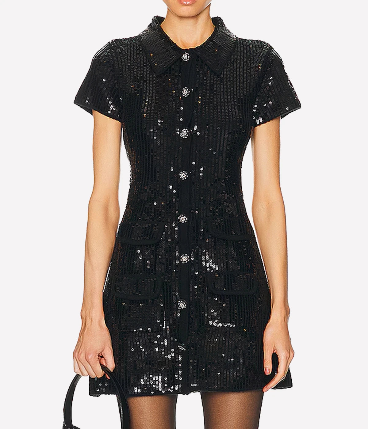 Sequin Knit Mini Dress in Black
