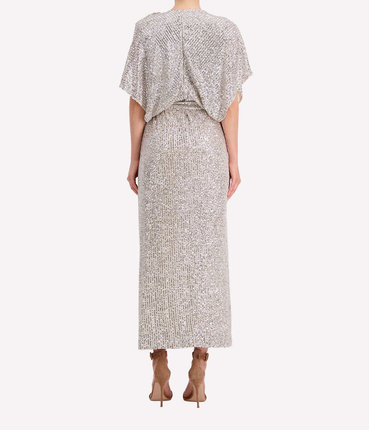 Sequin Madalya Dress in Beige Silver