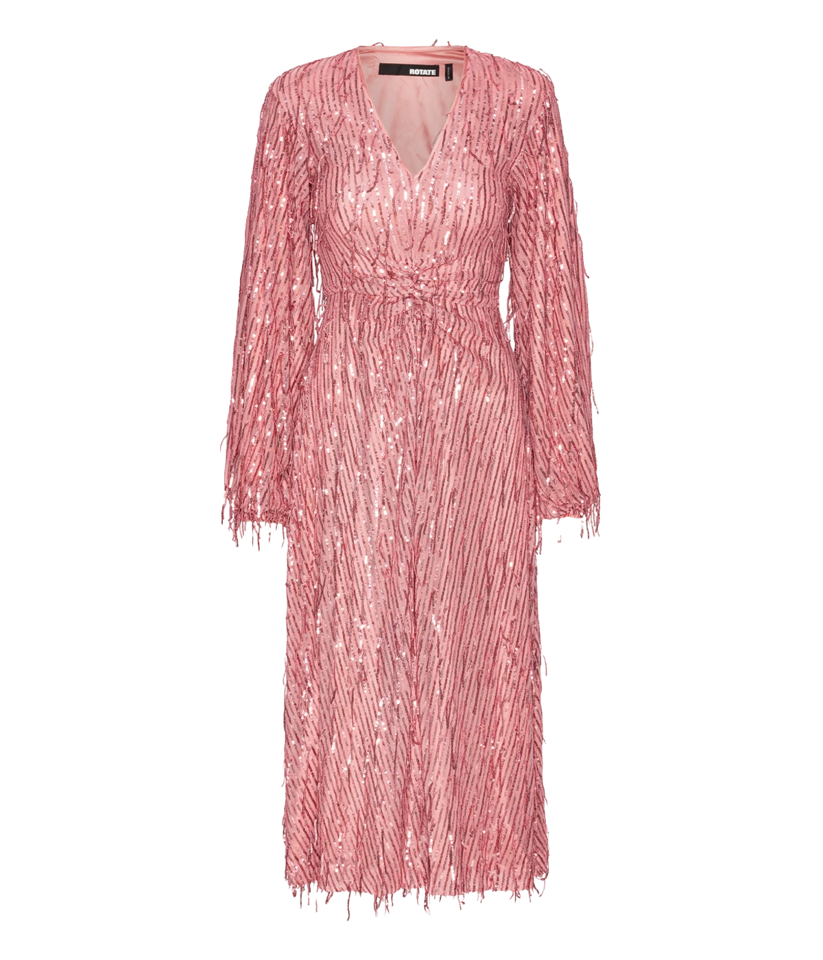 Sequin Midi V Neck Dress in Pink Mist