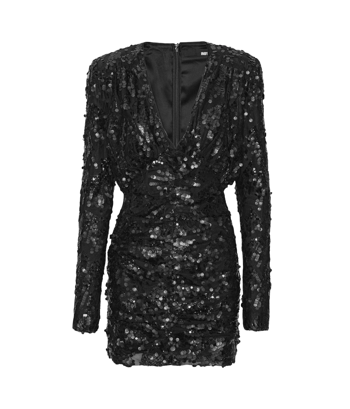 Sequin V Neck Mini Dress in Black