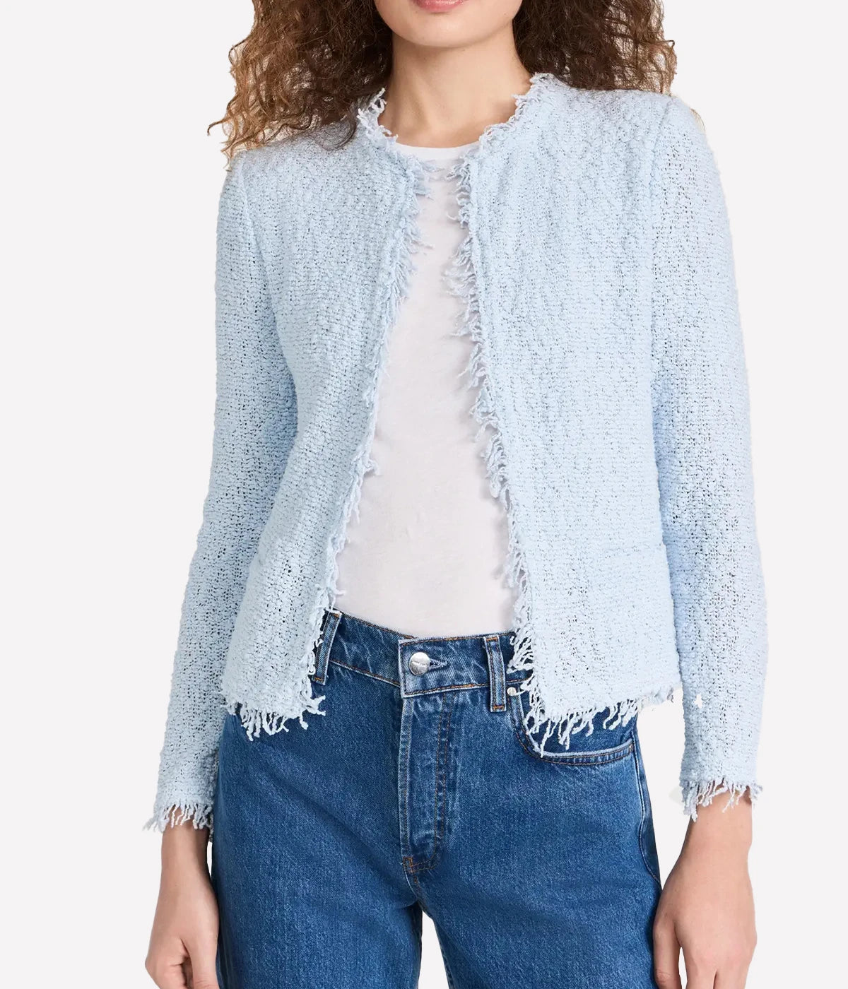 Shavani Fringed Crewneck Jacket in Fogged Blue