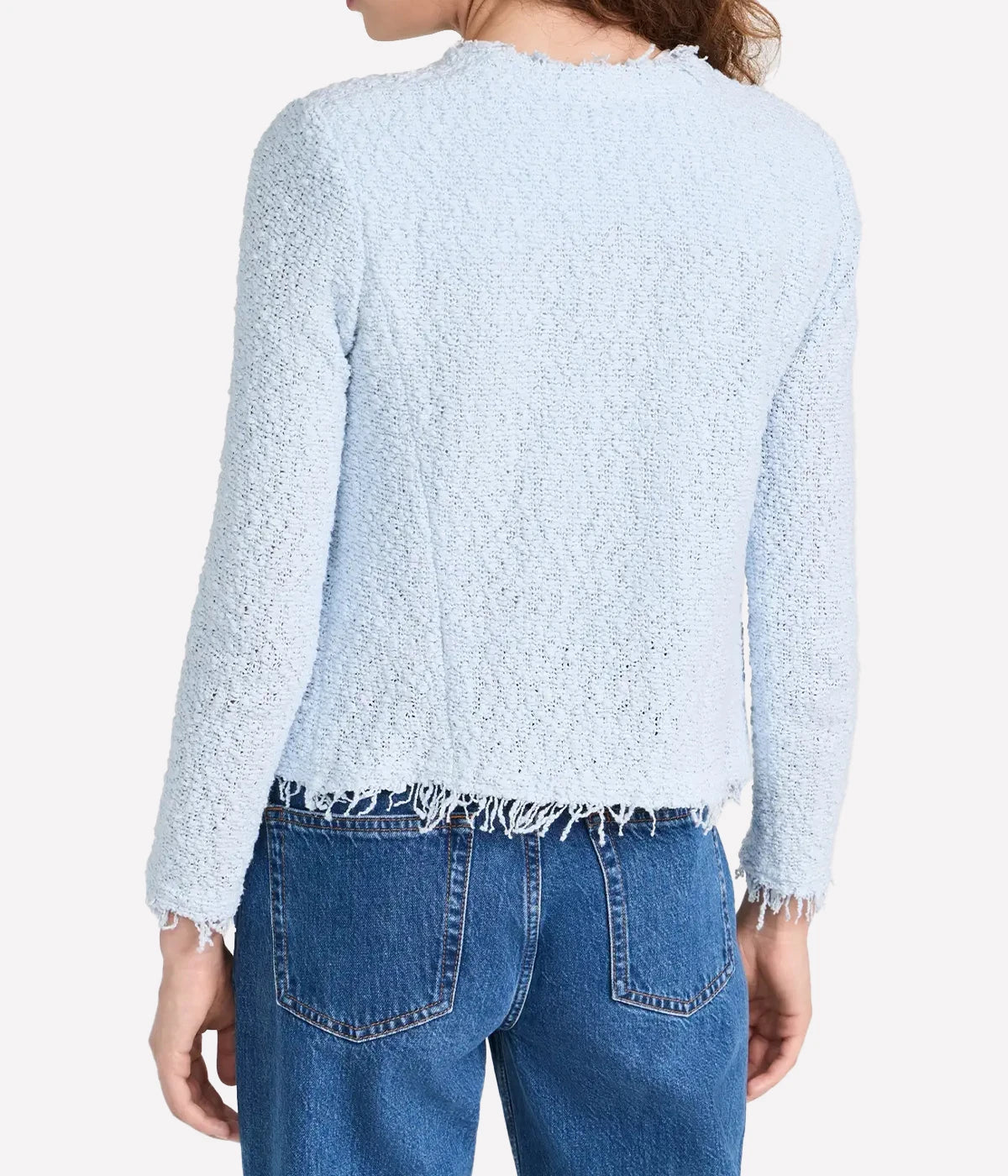 Shavani Fringed Crewneck Jacket in Fogged Blue