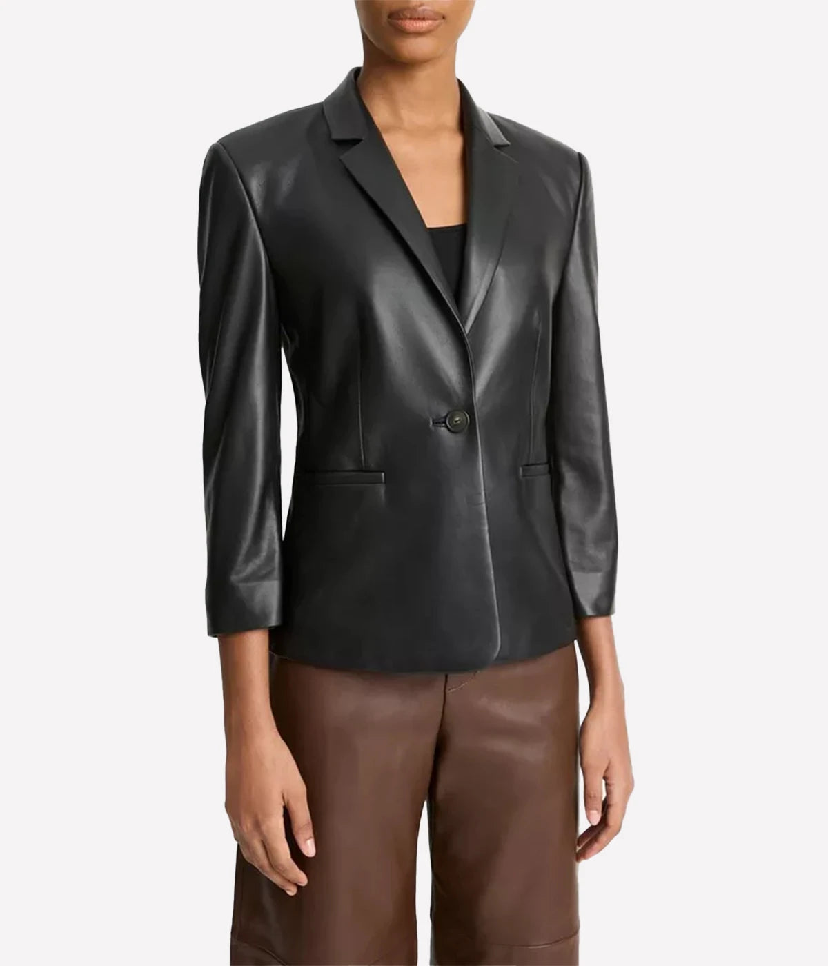 Shrunken Leather Blazer in Black