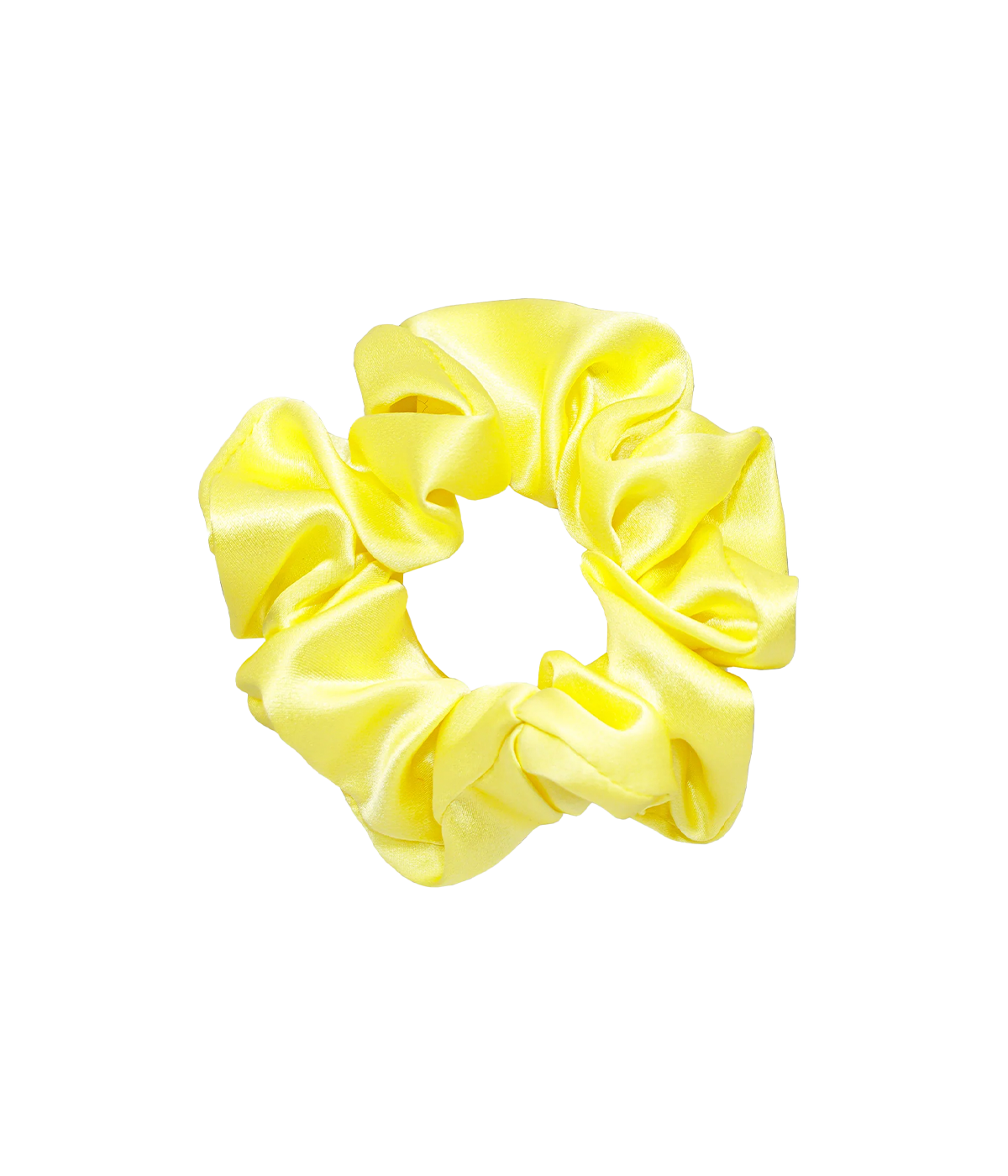 ALT text: Dandelion silk scrunchie, handmade from 100% silk charmeuse.