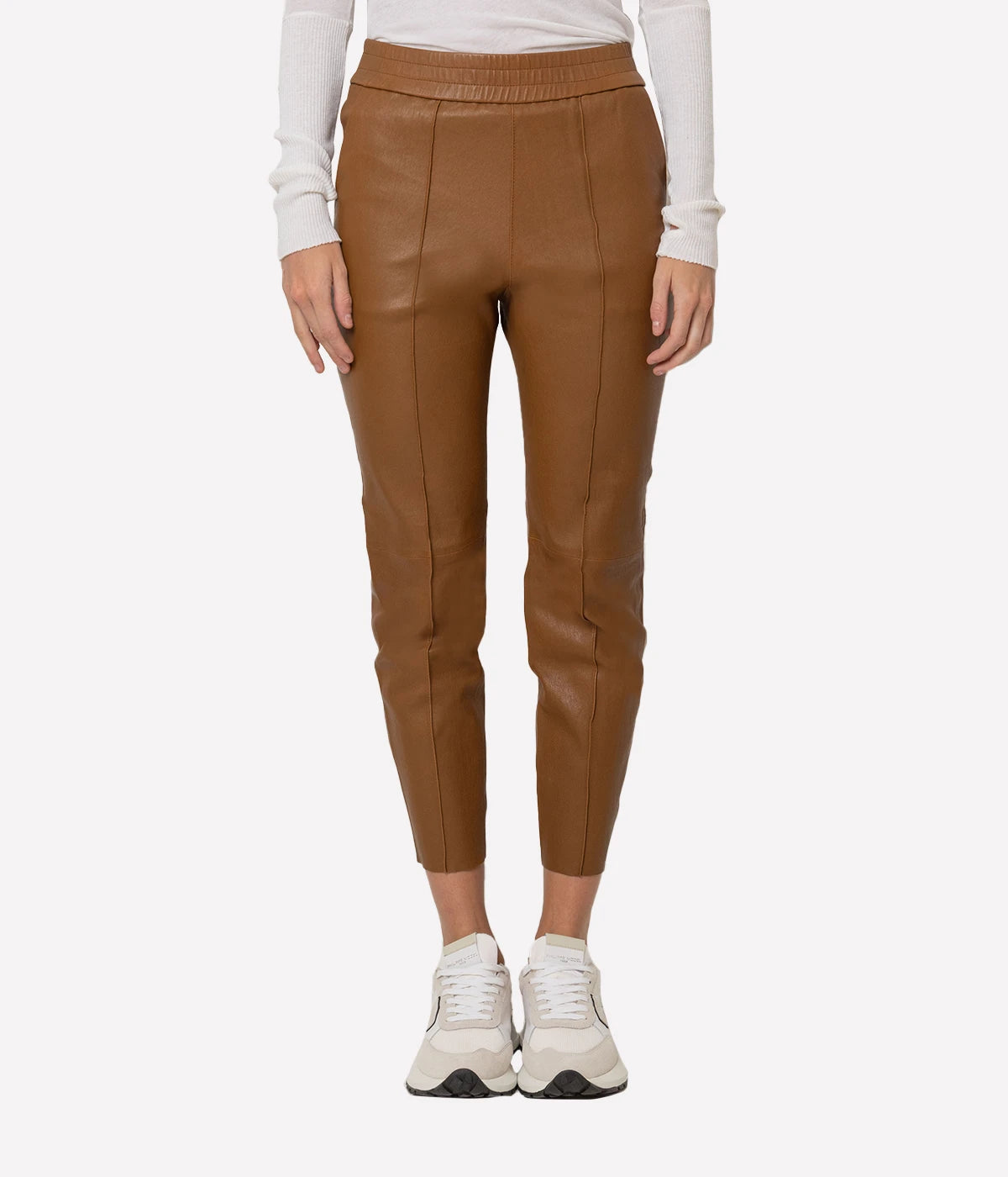 Slim Jogger Leather Pant with Pockets in Walnut