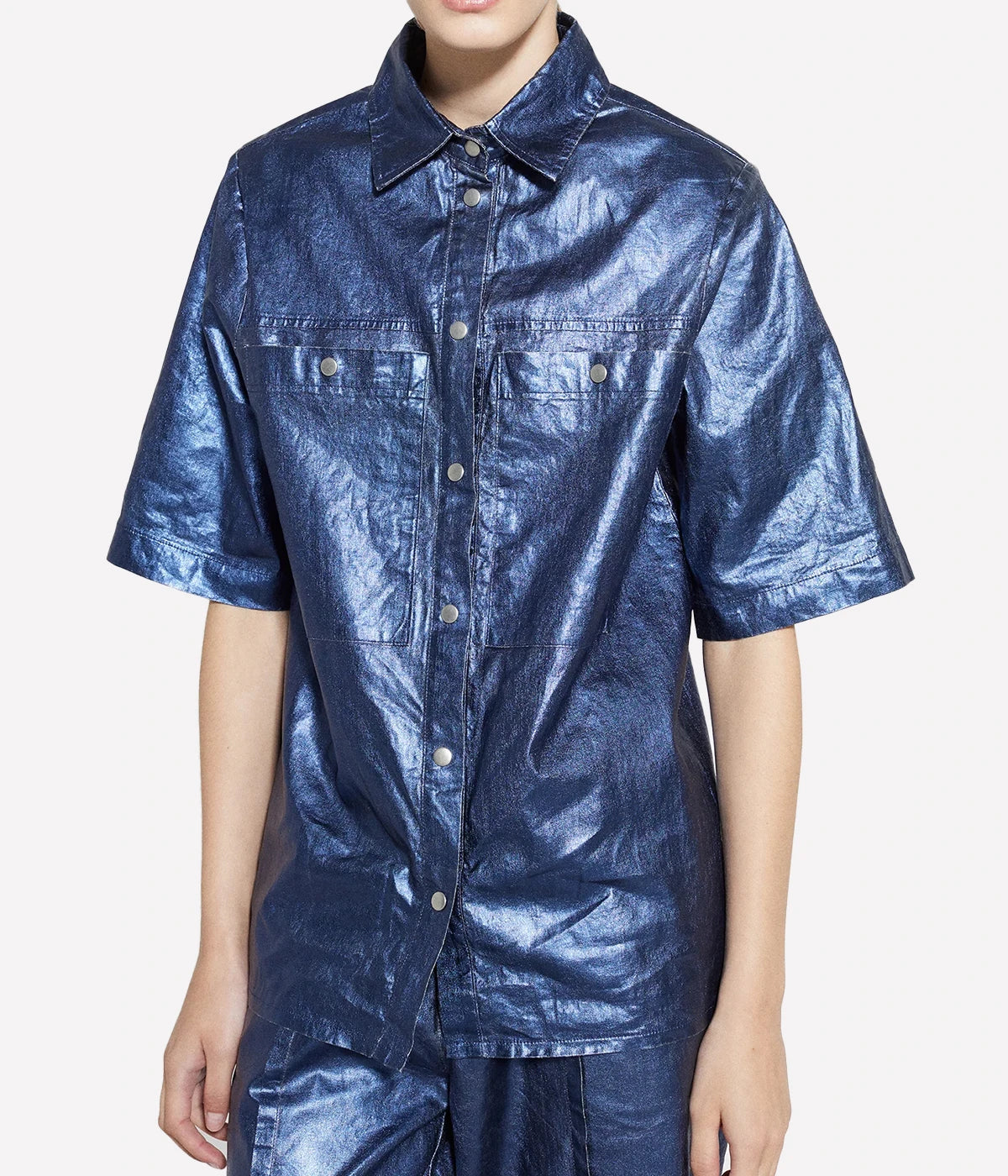 *FINAL SALE* Soho Metallic Linen Shirt in Dark Blue