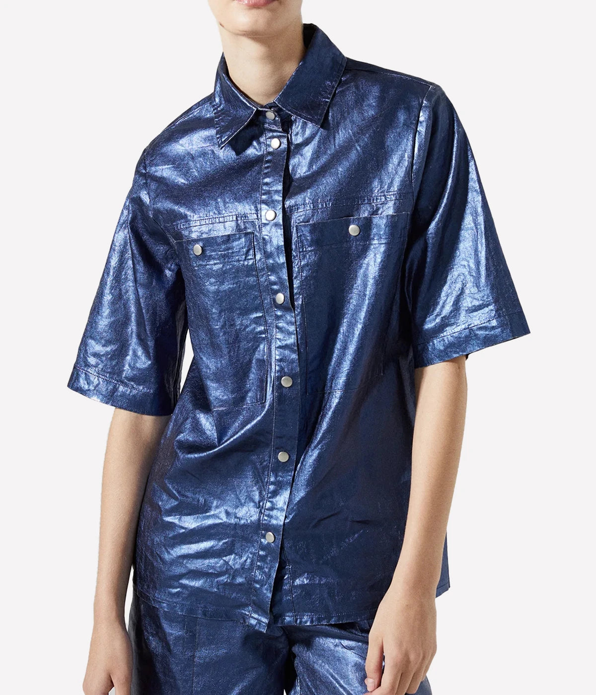 *FINAL SALE* Soho Metallic Linen Shirt in Dark Blue