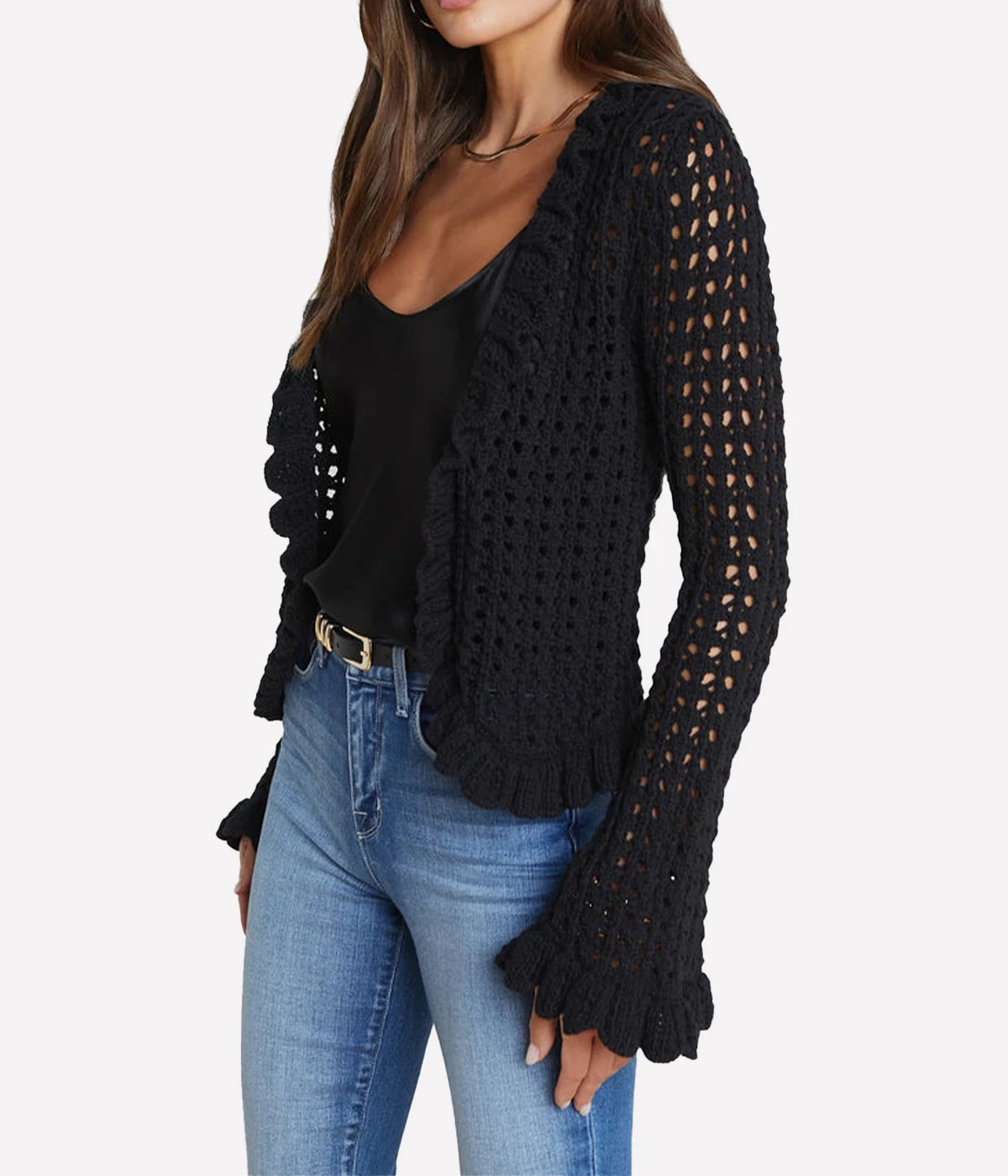 *FINAL SALE* Solaris Open Stitch Cardi in BLACK
