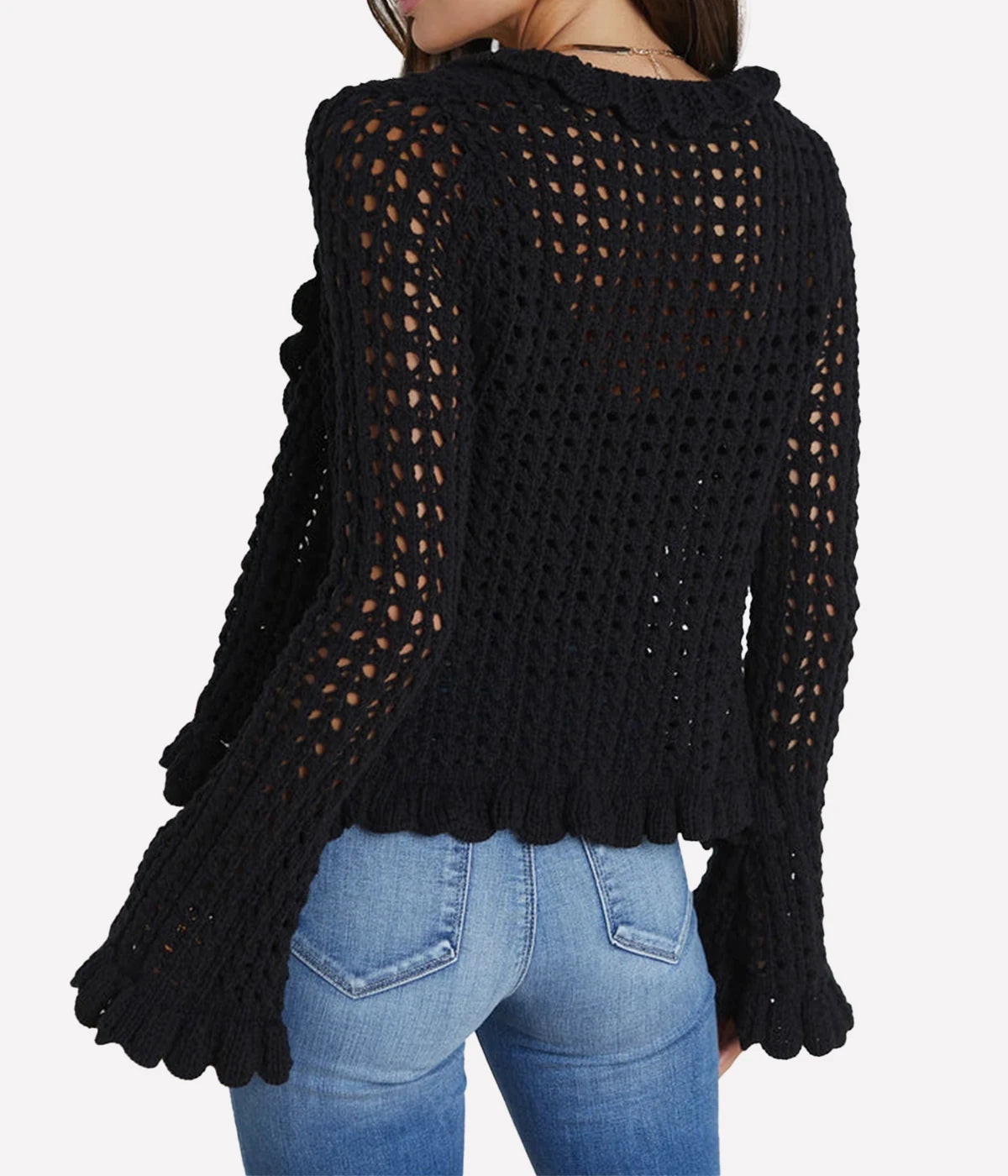 *FINAL SALE* Solaris Open Stitch Cardi in BLACK