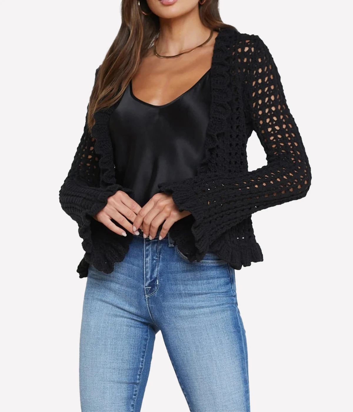 *FINAL SALE* Solaris Open Stitch Cardi in BLACK