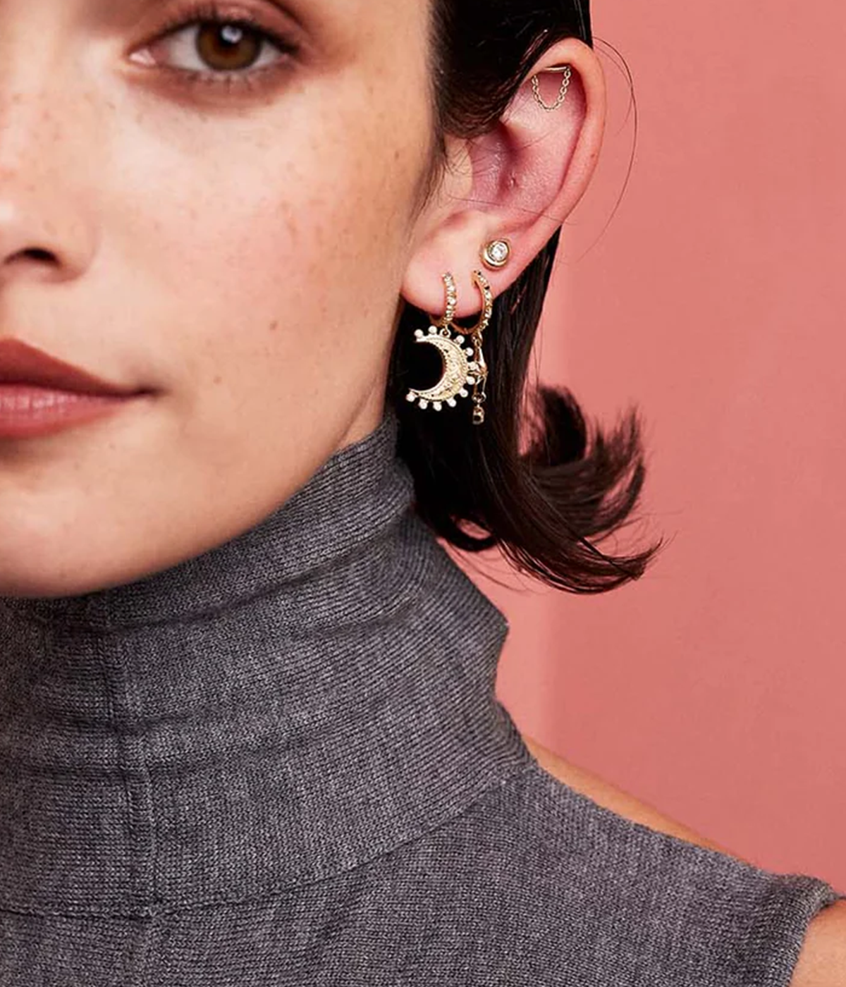 Small Southwestern Moon Earrings in 14K Yellow Gold