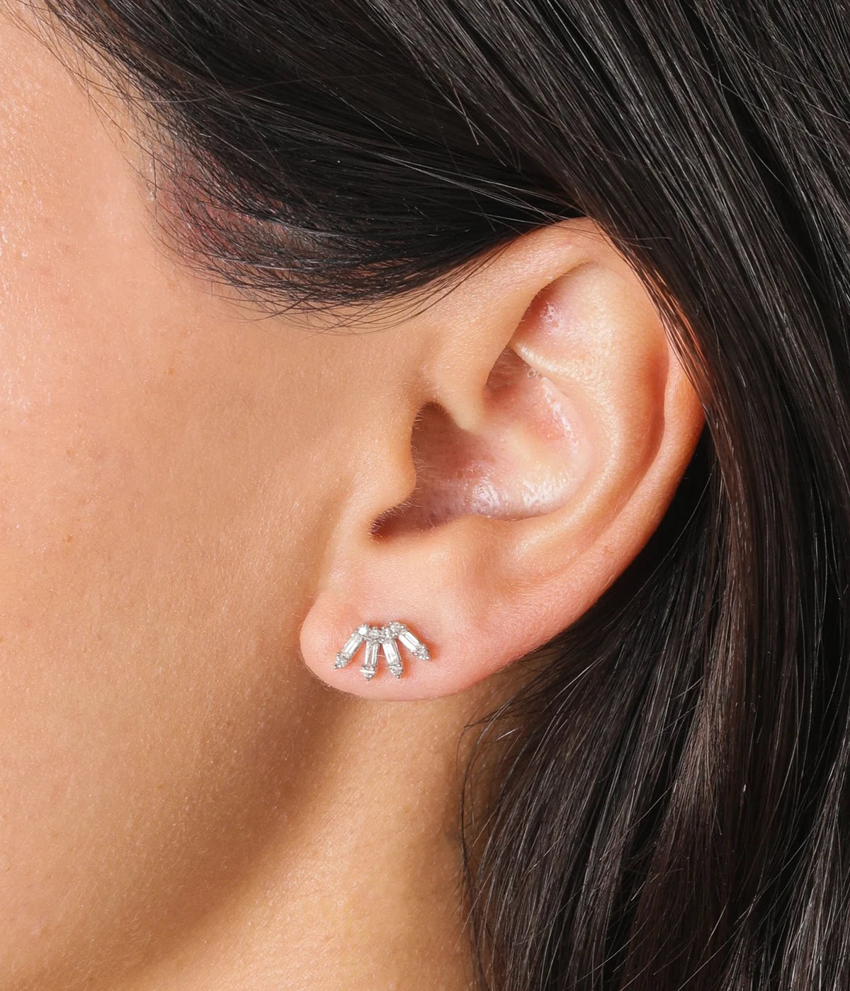 Stack Baguette Curve Yellow Gold Earrings