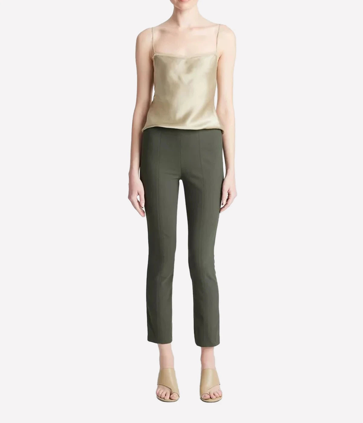 A flattering legging with an elasticised waistband and side-zip closure by VInce. Cut from Italian cotton-blend ponte it is free of embellishment for a streamlined look. Wash and wear these dark green leggings everyday.