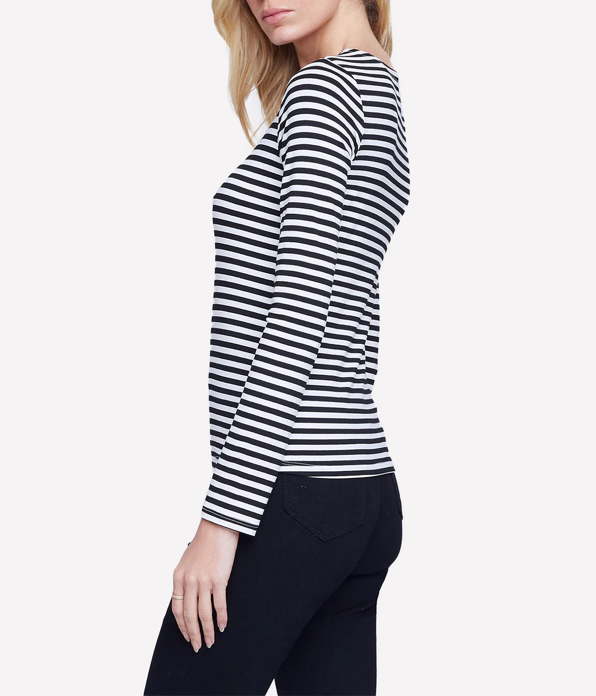 Tess Crew Neck Long Sleeve Tee in Black White Stripe
