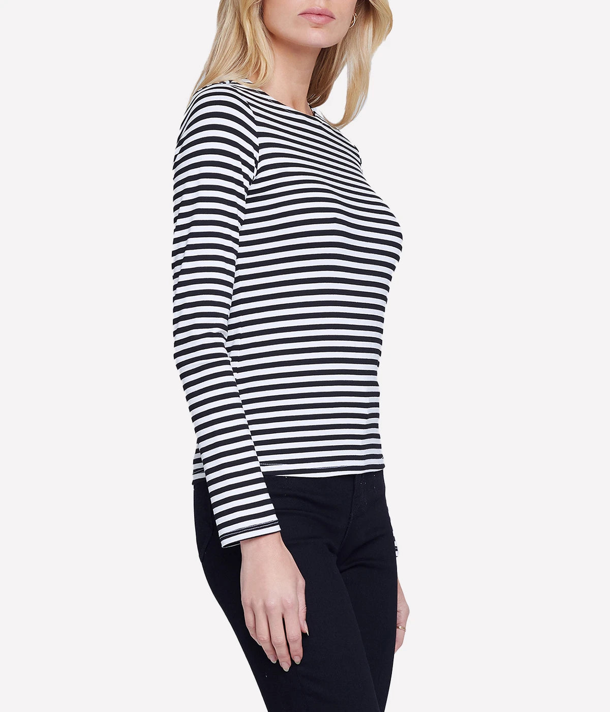 Tess Crew Neck Long Sleeve Tee in Black White Stripe