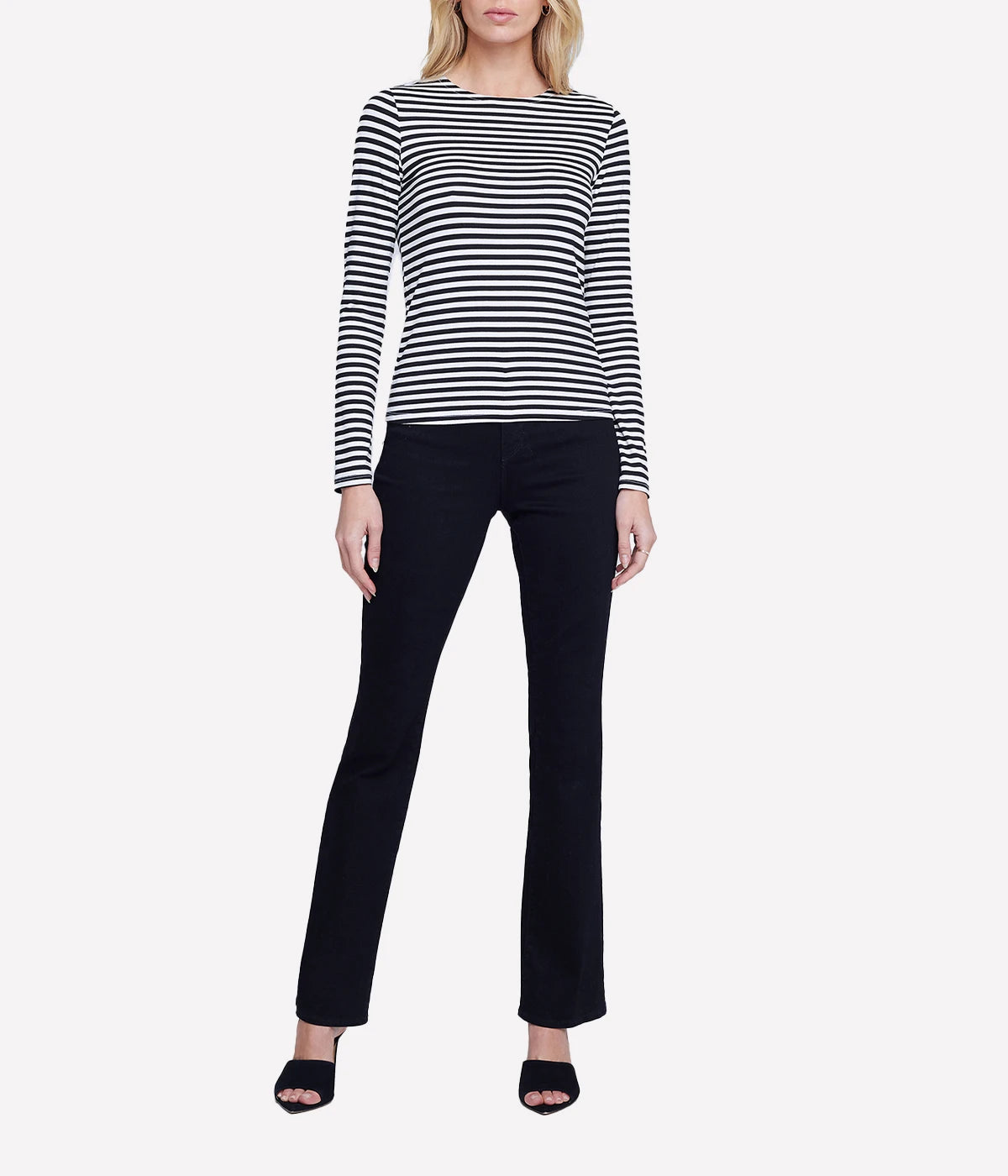 Tess Crew Neck Long Sleeve Tee in Black White Stripe