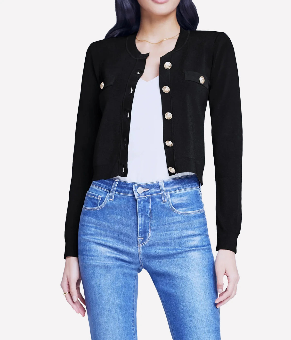 Toulouse Crop Crew Neck Cardigan in Black