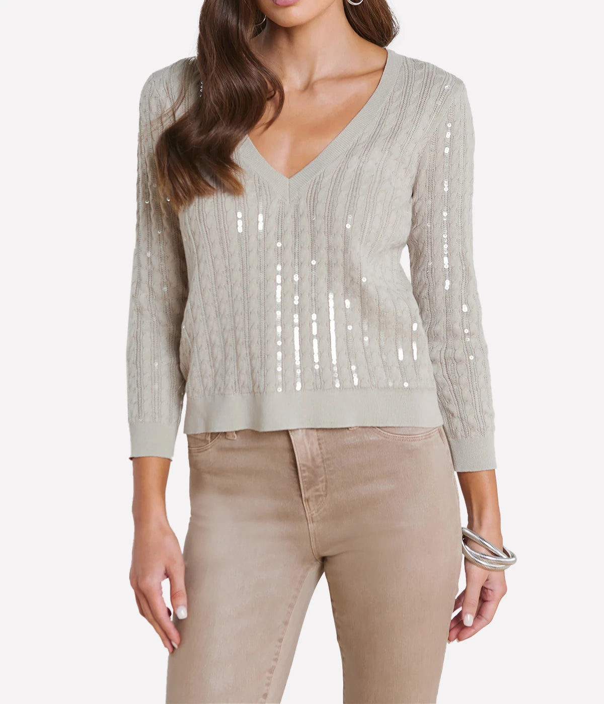 Trinity Sequin Pullover in Pale Neutral