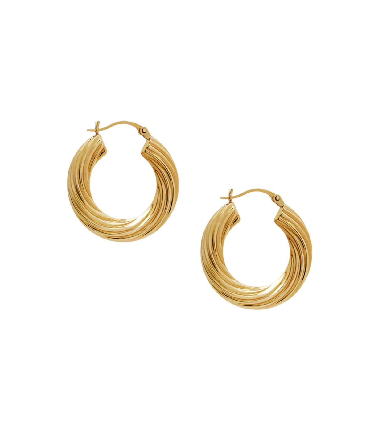 A classic gold hoop, with textured twist detailing and clip closure. Everyday earring, chic and simple earring, comfortable, made internationally.