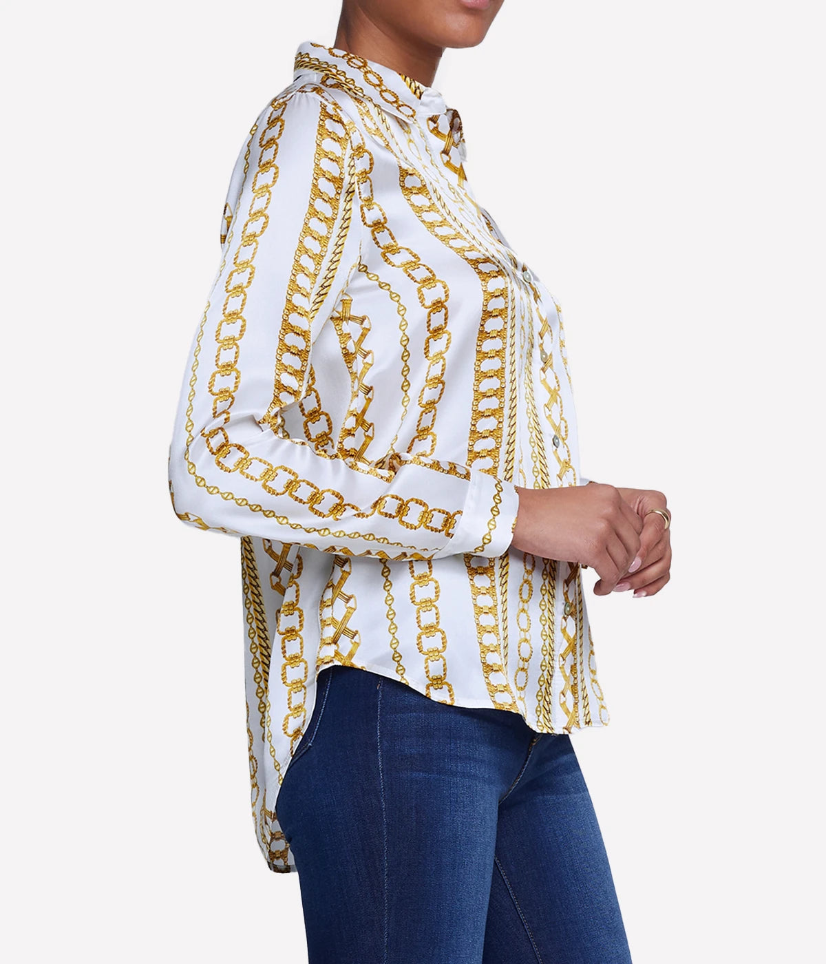 Tyler Long Sleeve Shirt in White Multi Stripe Chain