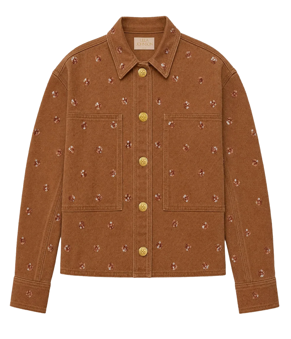 Ulla Johnson The Bobbi Embellished Denim Jacket in Umber front product view
